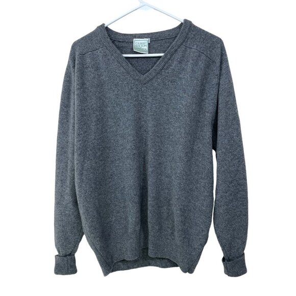Vtg Gilbert Wilson of Hawick Scotland Men's Large Gray Lambswool V-Neck Sweater - Picture 5 of 6